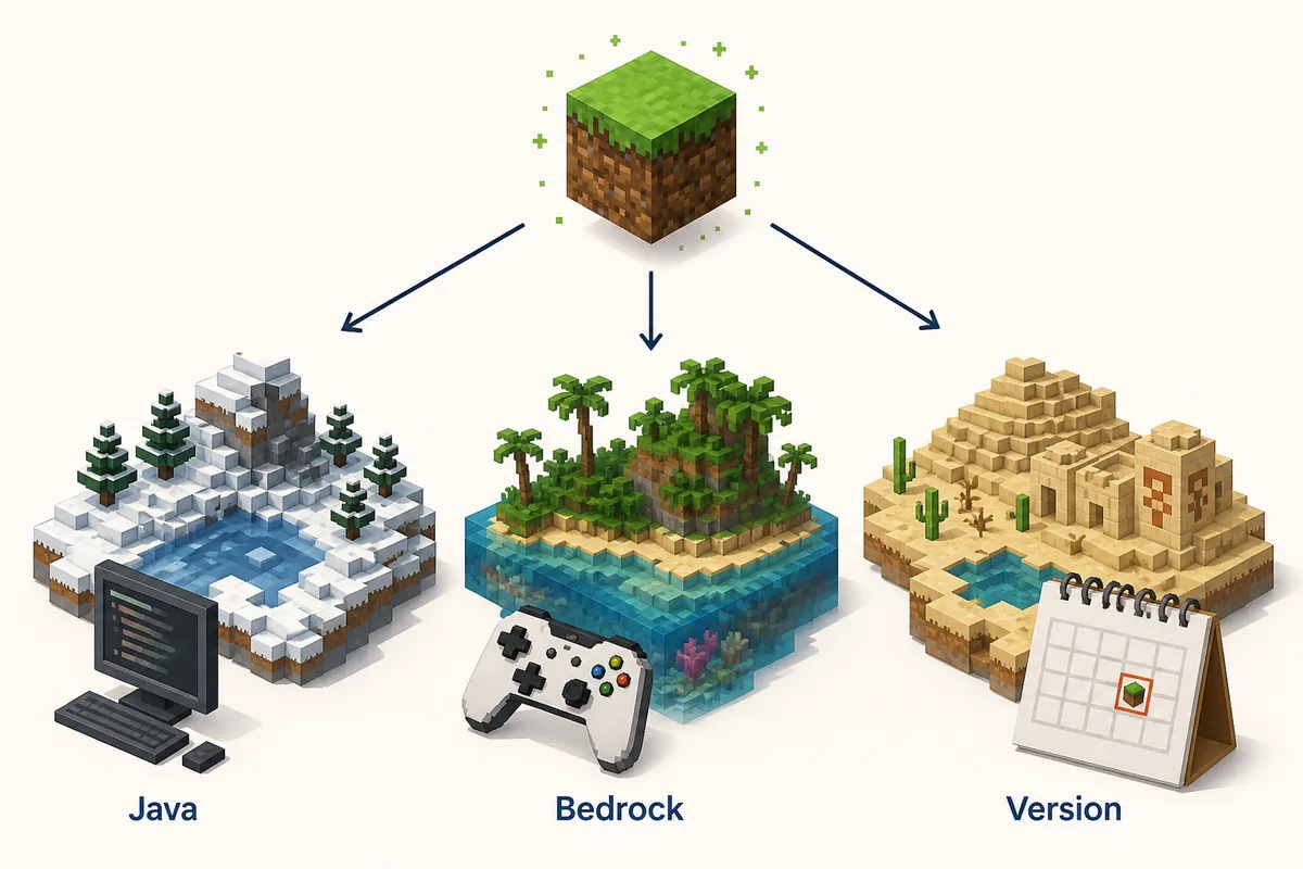 Editorial comparison of Java, Bedrock, and version checks before using a Minecraft world seed
